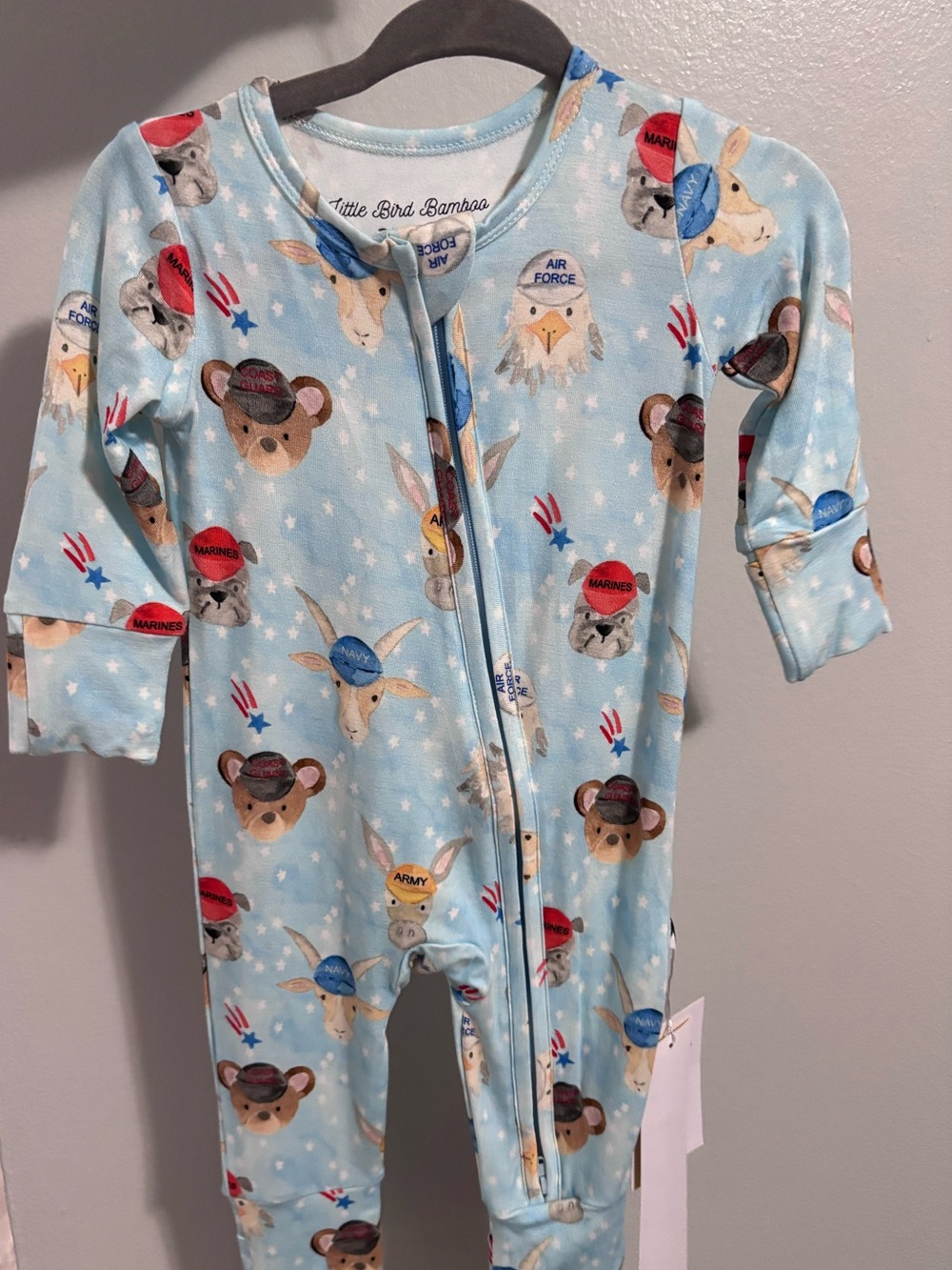 Light Blue military bears bamboo zippy